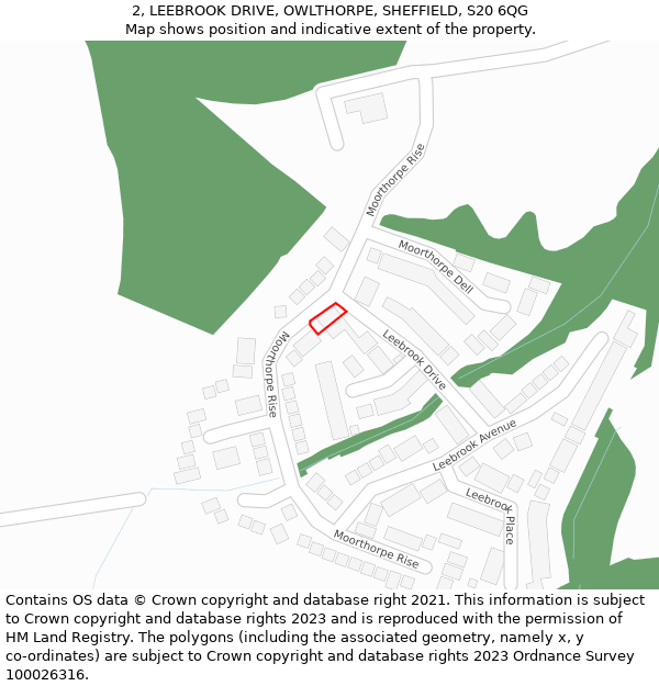 2, LEEBROOK DRIVE, OWLTHORPE, SHEFFIELD, S20 6QG: Location map and indicative extent of plot
