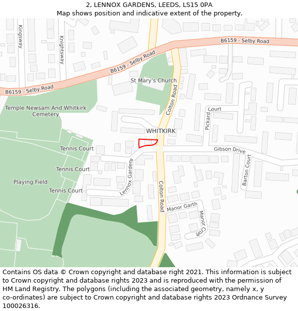 2, LENNOX GARDENS, LEEDS, LS15 0PA: Location map and indicative extent of plot