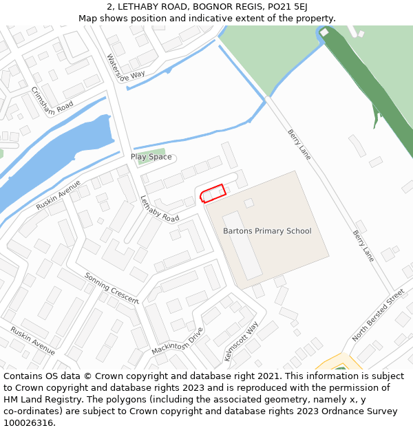 2, LETHABY ROAD, BOGNOR REGIS, PO21 5EJ: Location map and indicative extent of plot