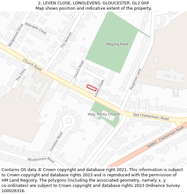 2, LEVEN CLOSE, LONGLEVENS, GLOUCESTER, GL2 0AP: Location map and indicative extent of plot