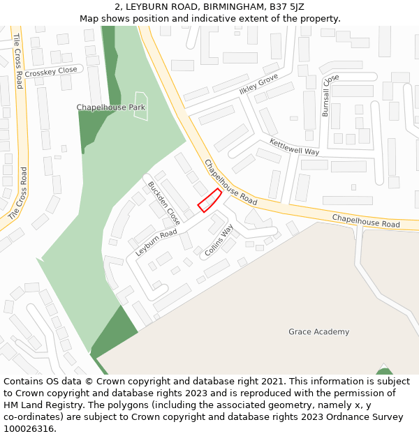 2, LEYBURN ROAD, BIRMINGHAM, B37 5JZ: Location map and indicative extent of plot