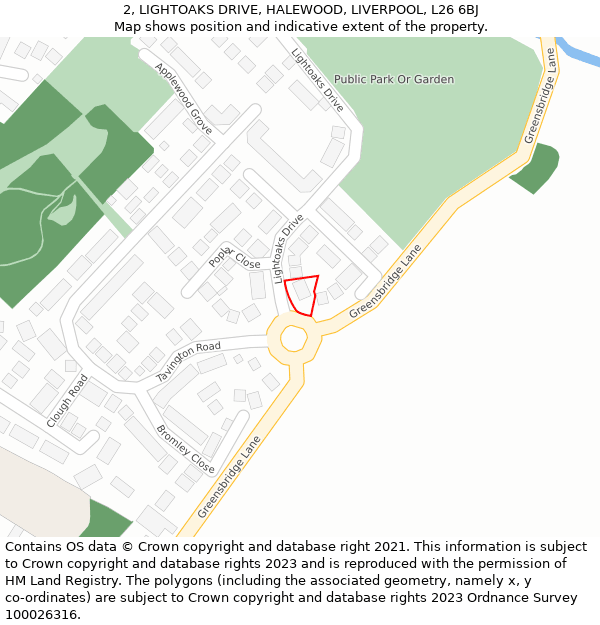 2, LIGHTOAKS DRIVE, HALEWOOD, LIVERPOOL, L26 6BJ: Location map and indicative extent of plot