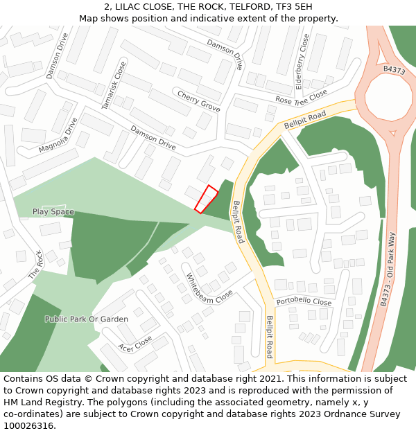 2, LILAC CLOSE, THE ROCK, TELFORD, TF3 5EH: Location map and indicative extent of plot
