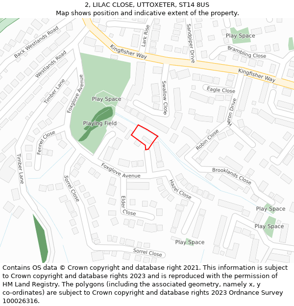 2, LILAC CLOSE, UTTOXETER, ST14 8US: Location map and indicative extent of plot