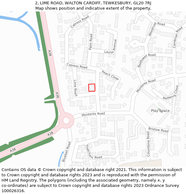 2, LIME ROAD, WALTON CARDIFF, TEWKESBURY, GL20 7RJ: Location map and indicative extent of plot