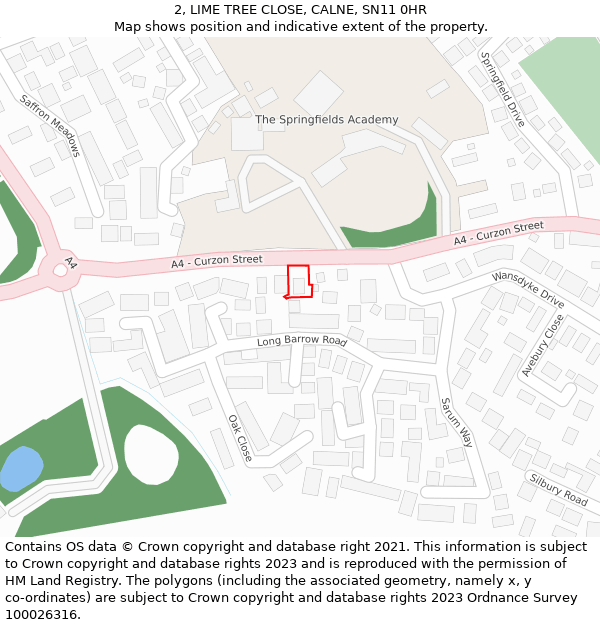 2, LIME TREE CLOSE, CALNE, SN11 0HR: Location map and indicative extent of plot