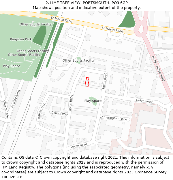 2, LIME TREE VIEW, PORTSMOUTH, PO3 6GP: Location map and indicative extent of plot