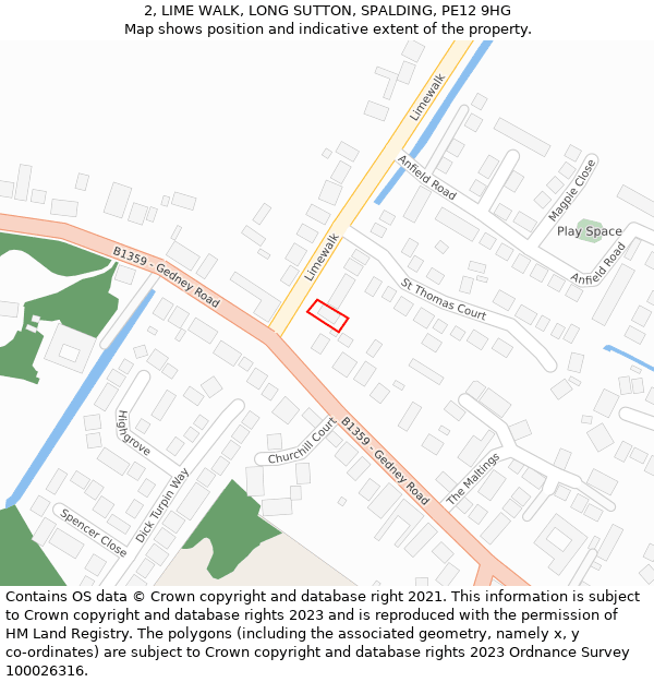 2, LIME WALK, LONG SUTTON, SPALDING, PE12 9HG: Location map and indicative extent of plot