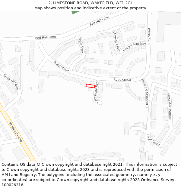 2, LIMESTONE ROAD, WAKEFIELD, WF1 2GL: Location map and indicative extent of plot