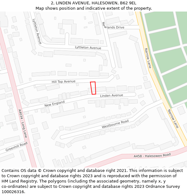 2, LINDEN AVENUE, HALESOWEN, B62 9EL: Location map and indicative extent of plot