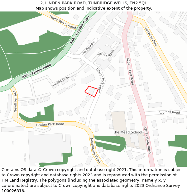 2, LINDEN PARK ROAD, TUNBRIDGE WELLS, TN2 5QL: Location map and indicative extent of plot