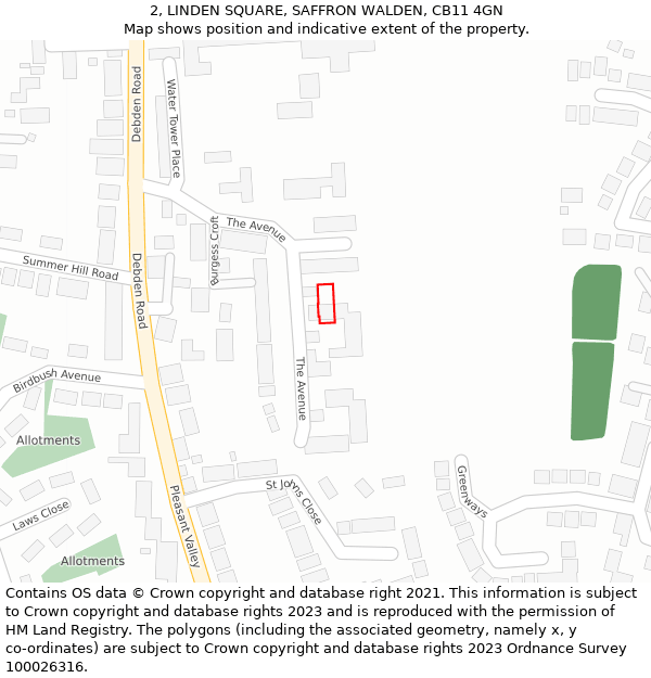 2, LINDEN SQUARE, SAFFRON WALDEN, CB11 4GN: Location map and indicative extent of plot