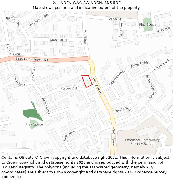 2, LINDEN WAY, SWINDON, SN5 5DE: Location map and indicative extent of plot