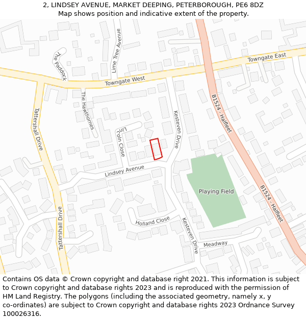 2, LINDSEY AVENUE, MARKET DEEPING, PETERBOROUGH, PE6 8DZ: Location map and indicative extent of plot