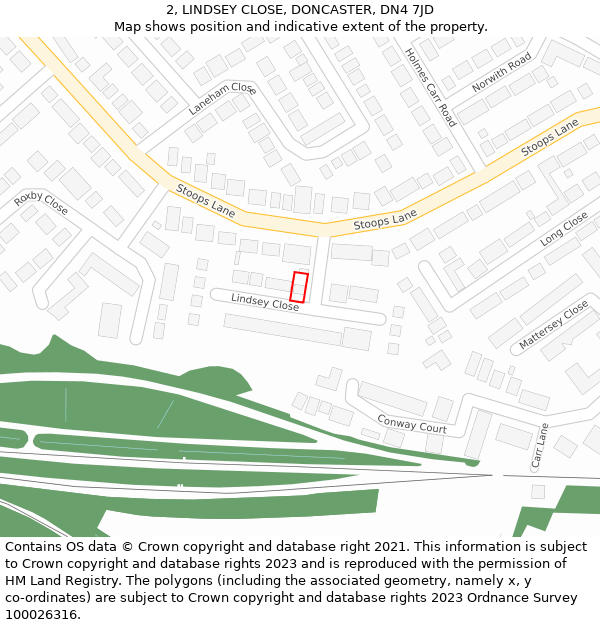 2, LINDSEY CLOSE, DONCASTER, DN4 7JD: Location map and indicative extent of plot