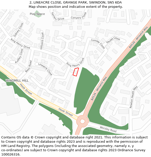 2, LINEACRE CLOSE, GRANGE PARK, SWINDON, SN5 6DA: Location map and indicative extent of plot