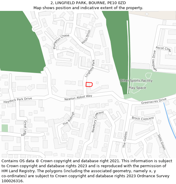 2, LINGFIELD PARK, BOURNE, PE10 0ZD: Location map and indicative extent of plot