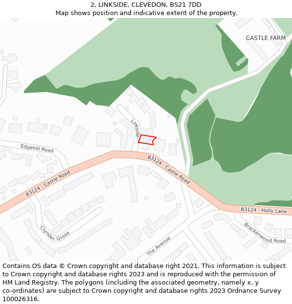 2, LINKSIDE, CLEVEDON, BS21 7DD: Location map and indicative extent of plot