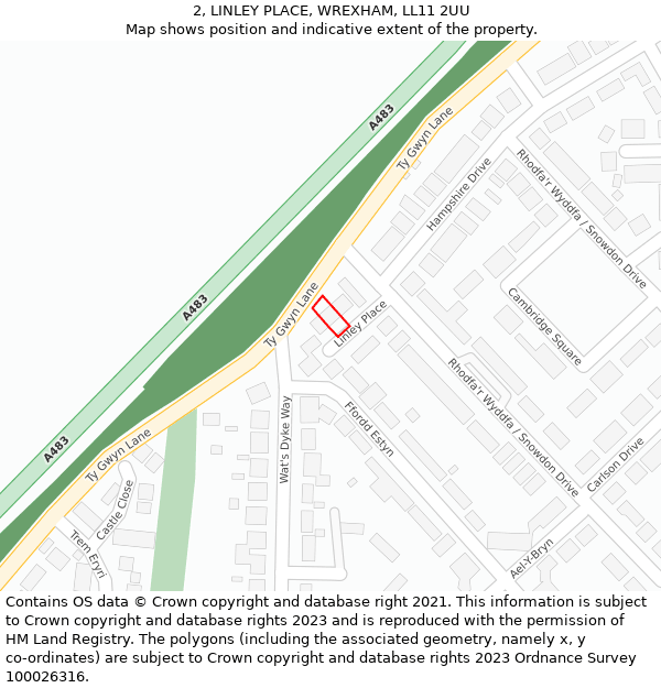 2, LINLEY PLACE, WREXHAM, LL11 2UU: Location map and indicative extent of plot