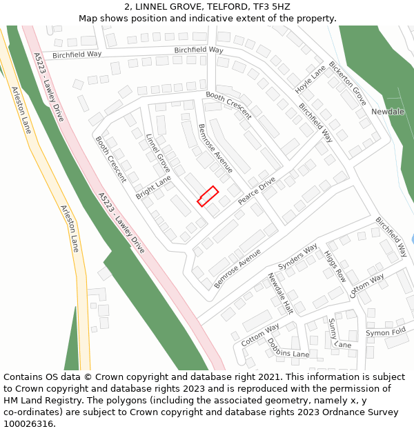 2, LINNEL GROVE, TELFORD, TF3 5HZ: Location map and indicative extent of plot