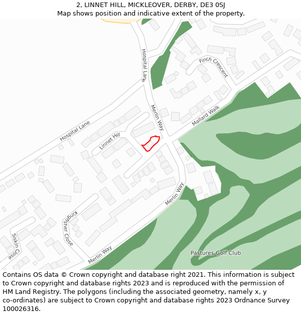 2, LINNET HILL, MICKLEOVER, DERBY, DE3 0SJ: Location map and indicative extent of plot