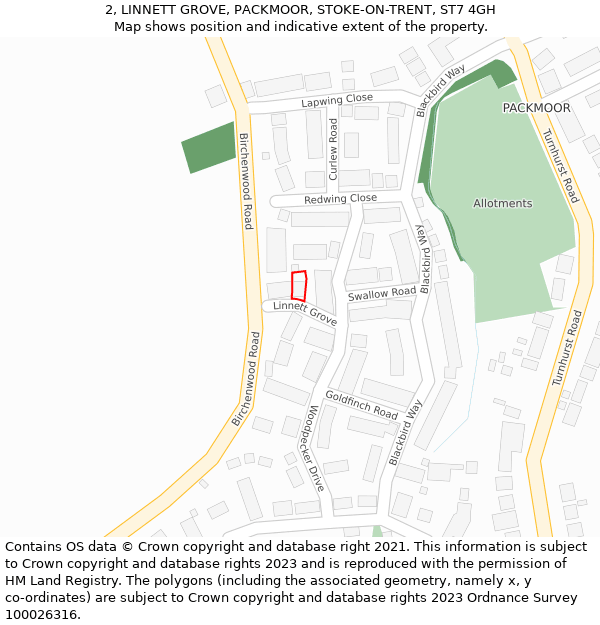 2, LINNETT GROVE, PACKMOOR, STOKE-ON-TRENT, ST7 4GH: Location map and indicative extent of plot