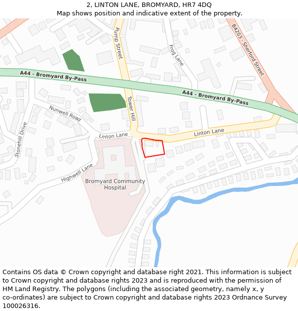 2, LINTON LANE, BROMYARD, HR7 4DQ: Location map and indicative extent of plot