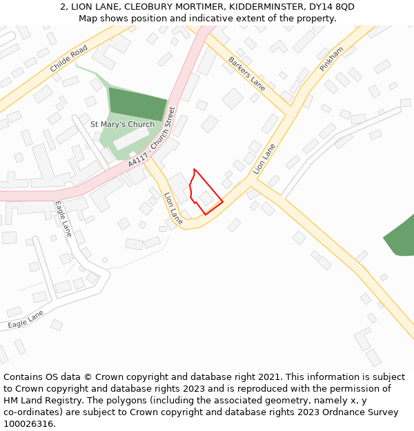 2, LION LANE, CLEOBURY MORTIMER, KIDDERMINSTER, DY14 8QD: Location map and indicative extent of plot