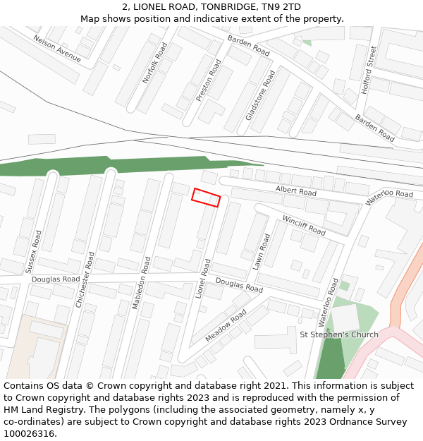 2, LIONEL ROAD, TONBRIDGE, TN9 2TD: Location map and indicative extent of plot