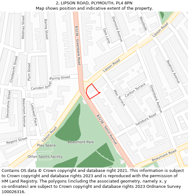 2, LIPSON ROAD, PLYMOUTH, PL4 8PN: Location map and indicative extent of plot