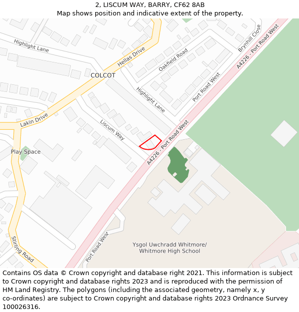 2, LISCUM WAY, BARRY, CF62 8AB: Location map and indicative extent of plot