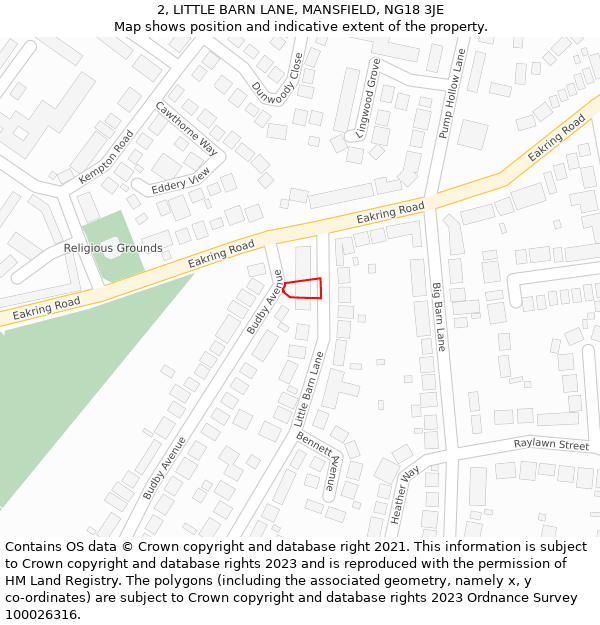 2, LITTLE BARN LANE, MANSFIELD, NG18 3JE: Location map and indicative extent of plot