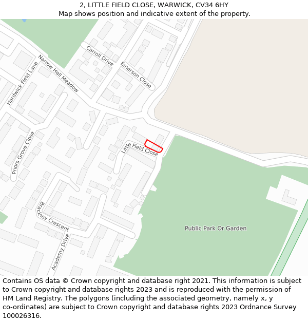 2, LITTLE FIELD CLOSE, WARWICK, CV34 6HY: Location map and indicative extent of plot