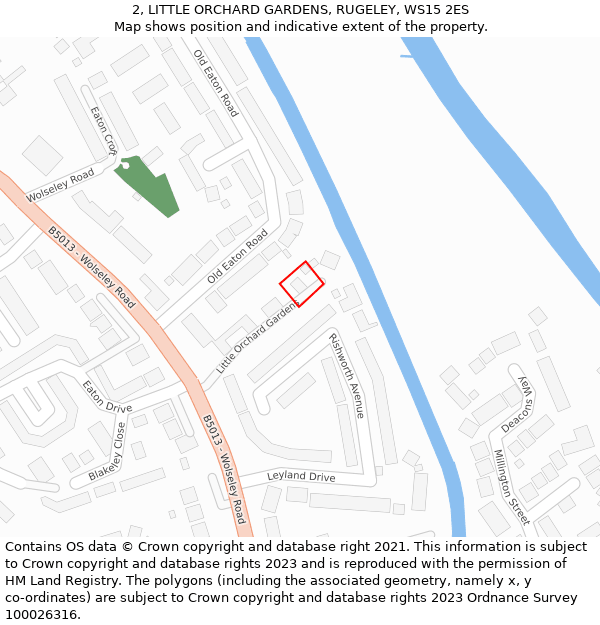 2, LITTLE ORCHARD GARDENS, RUGELEY, WS15 2ES: Location map and indicative extent of plot