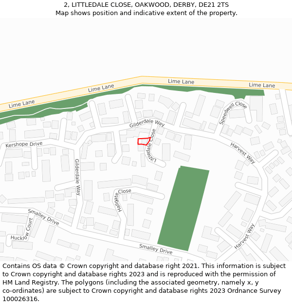 2, LITTLEDALE CLOSE, OAKWOOD, DERBY, DE21 2TS: Location map and indicative extent of plot