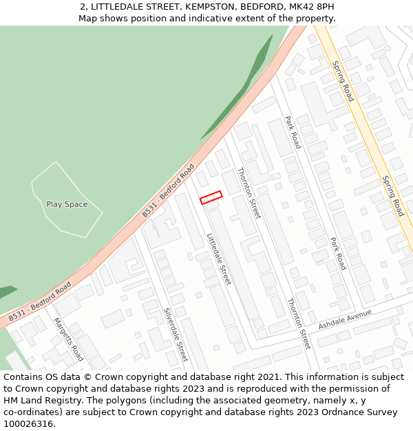 2, LITTLEDALE STREET, KEMPSTON, BEDFORD, MK42 8PH: Location map and indicative extent of plot