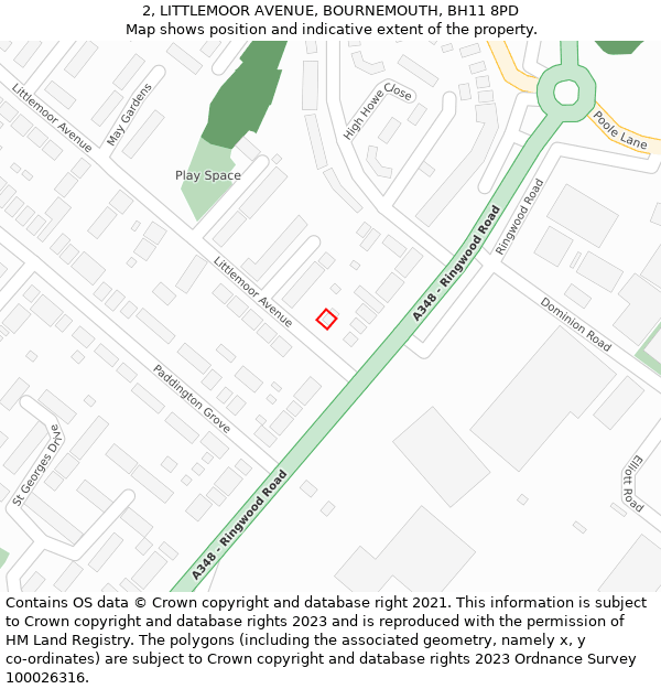 2, LITTLEMOOR AVENUE, BOURNEMOUTH, BH11 8PD: Location map and indicative extent of plot