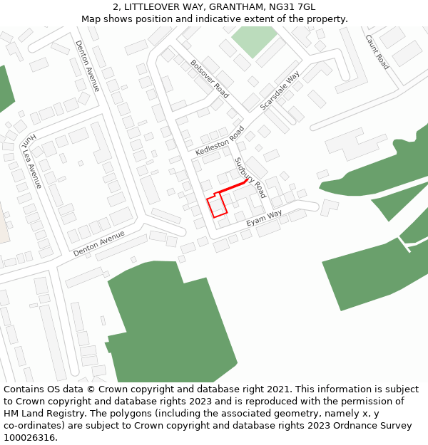 2, LITTLEOVER WAY, GRANTHAM, NG31 7GL: Location map and indicative extent of plot