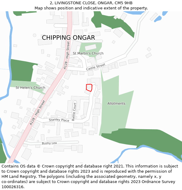 2, LIVINGSTONE CLOSE, ONGAR, CM5 9HB: Location map and indicative extent of plot