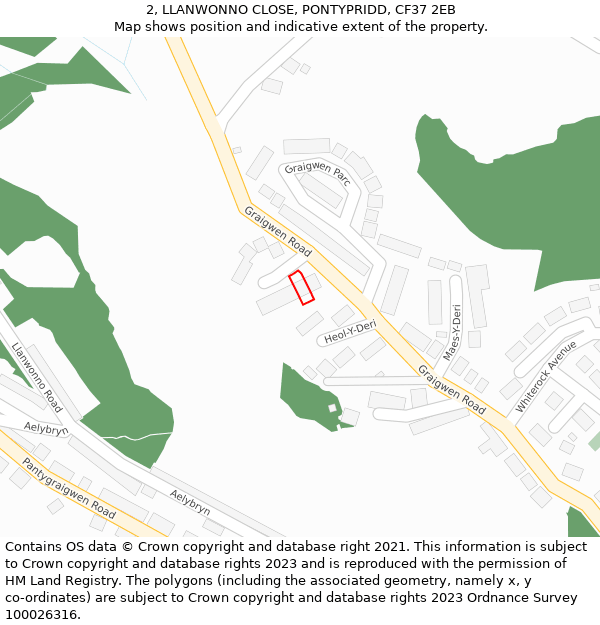 2, LLANWONNO CLOSE, PONTYPRIDD, CF37 2EB: Location map and indicative extent of plot