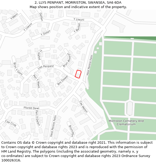 2, LLYS PENPANT, MORRISTON, SWANSEA, SA6 6DA: Location map and indicative extent of plot