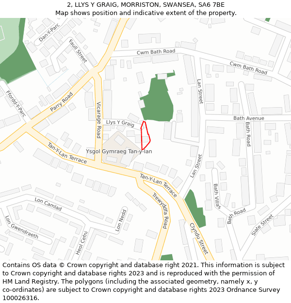 2, LLYS Y GRAIG, MORRISTON, SWANSEA, SA6 7BE: Location map and indicative extent of plot