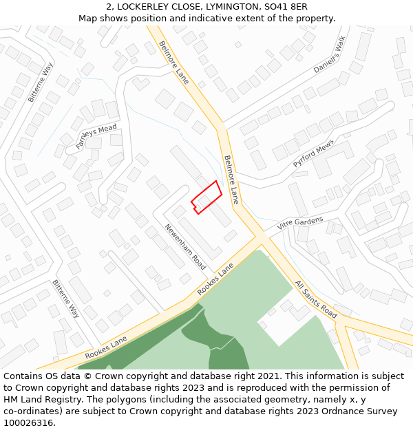 2, LOCKERLEY CLOSE, LYMINGTON, SO41 8ER: Location map and indicative extent of plot