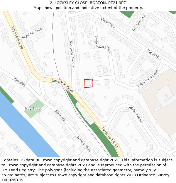 2, LOCKSLEY CLOSE, BOSTON, PE21 9PZ: Location map and indicative extent of plot