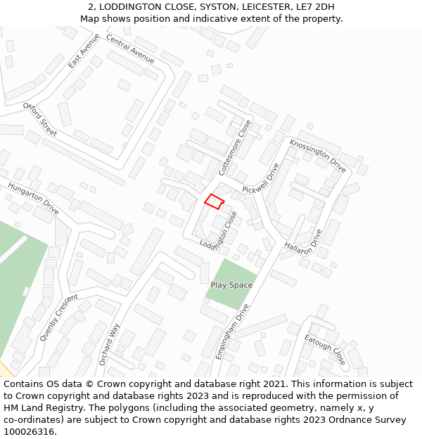 2, LODDINGTON CLOSE, SYSTON, LEICESTER, LE7 2DH: Location map and indicative extent of plot