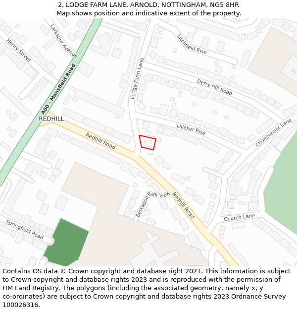 2, LODGE FARM LANE, ARNOLD, NOTTINGHAM, NG5 8HR: Location map and indicative extent of plot