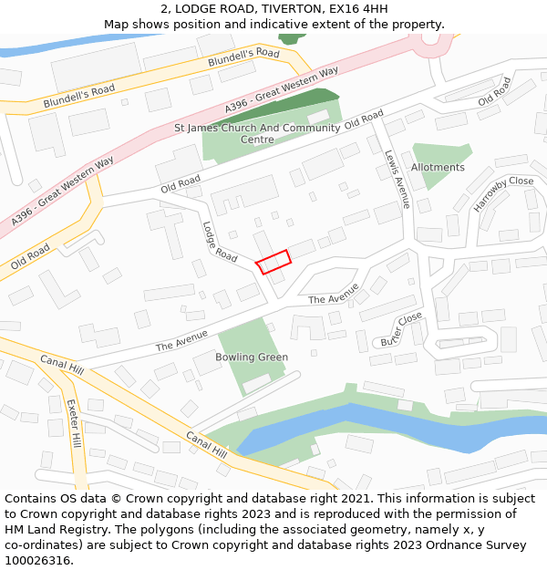 2, LODGE ROAD, TIVERTON, EX16 4HH: Location map and indicative extent of plot