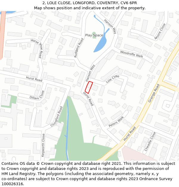 2, LOLE CLOSE, LONGFORD, COVENTRY, CV6 6PR: Location map and indicative extent of plot