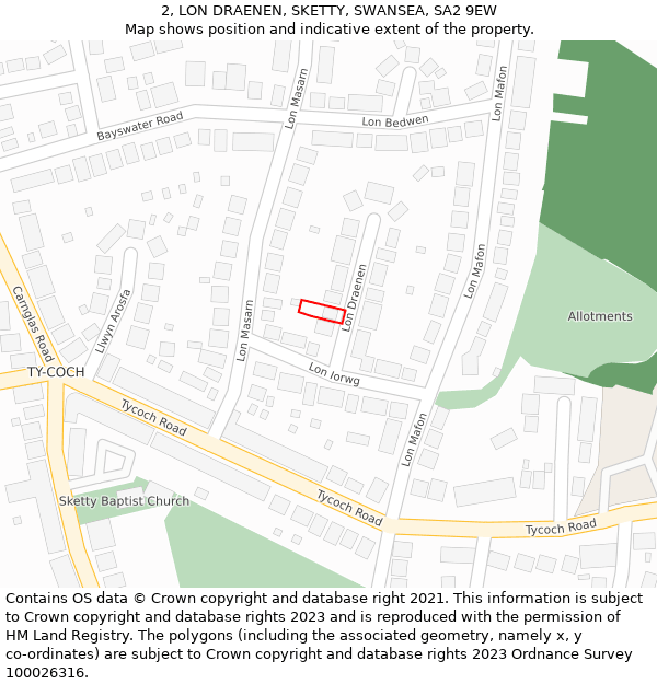 2, LON DRAENEN, SKETTY, SWANSEA, SA2 9EW: Location map and indicative extent of plot