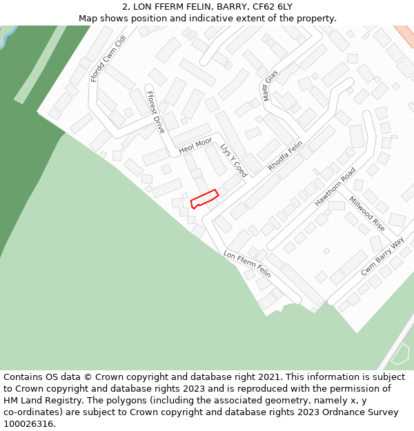 2, LON FFERM FELIN, BARRY, CF62 6LY: Location map and indicative extent of plot